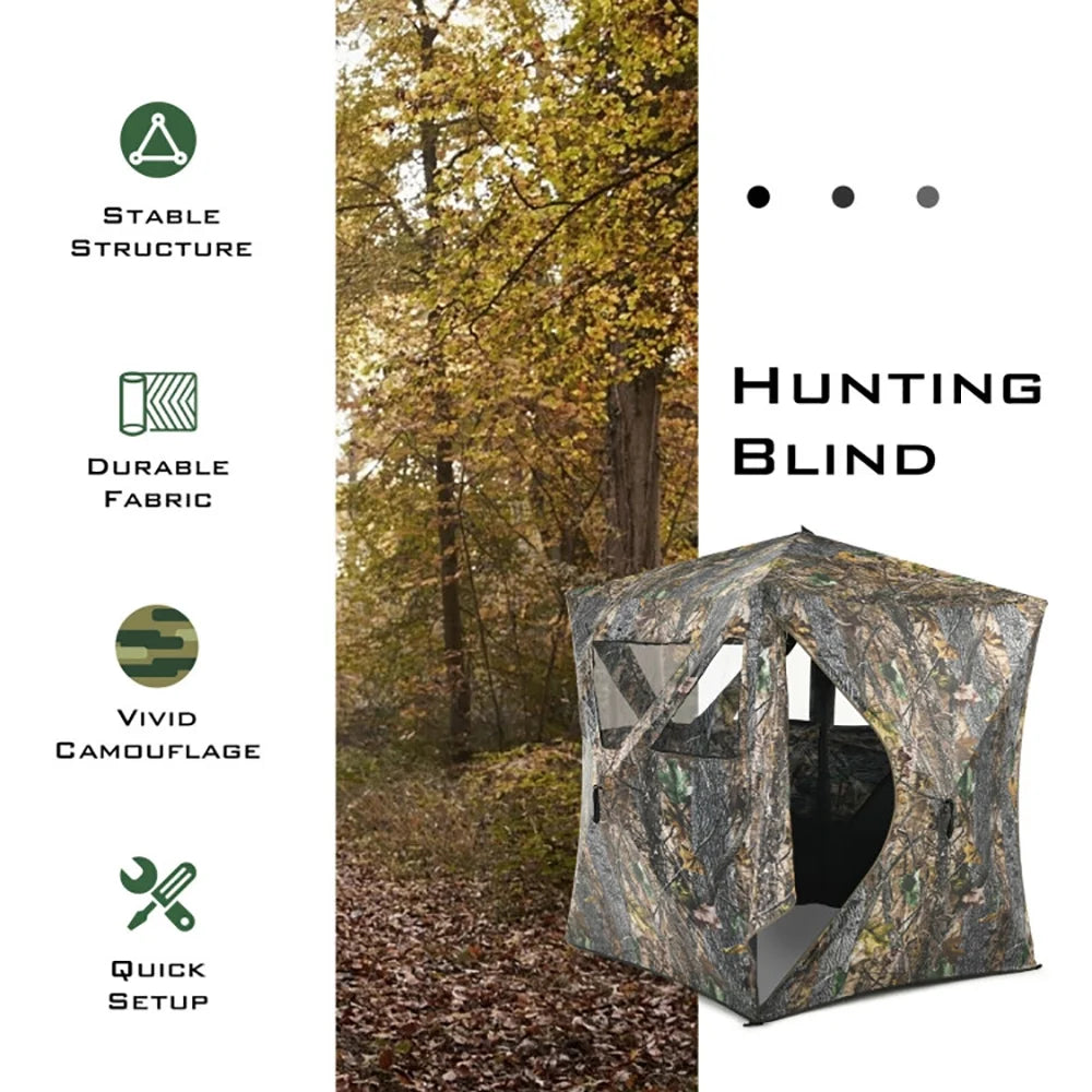 Resenkos 3 Person Portable Pop-Up Ground Hunting Blind with Tie-downs, Beach Shade, Easy Pop Up Beach Shade Beach Tent, Sun Shelter Instant Portable Beach Tent Umbrella