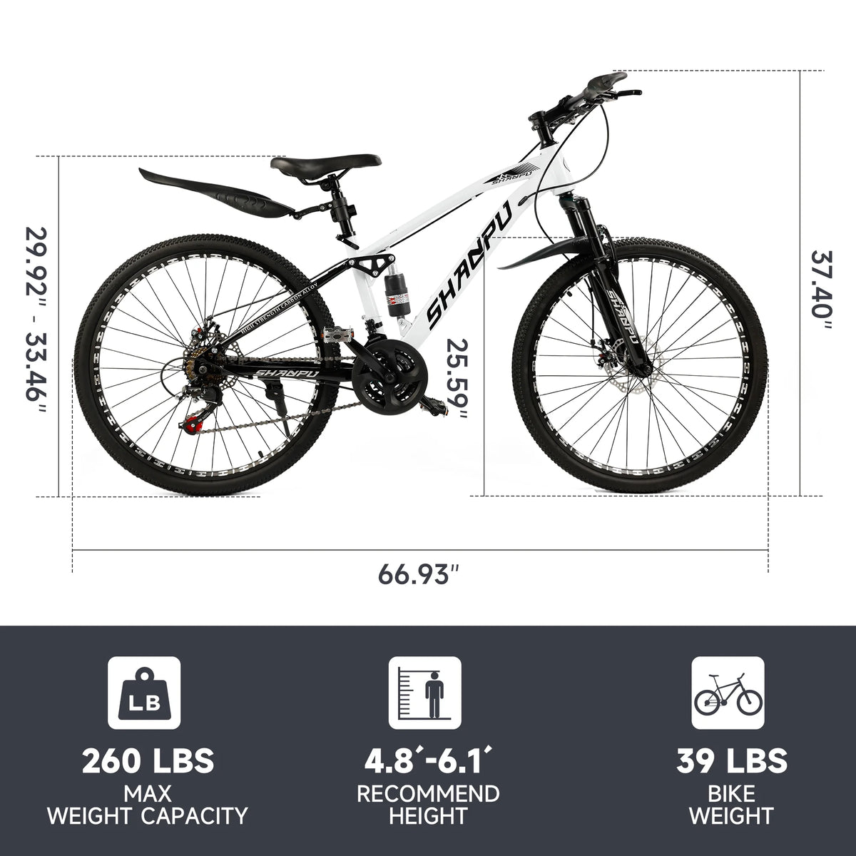 ARTUDATECH 26 Inch Wheel Full Suspension Mens Mountain Bike, Shimano 21 Speed,  Dual Disc Brake Bike for Men Womens Adult Bicycle With Bike Lock And Air Pump, orange