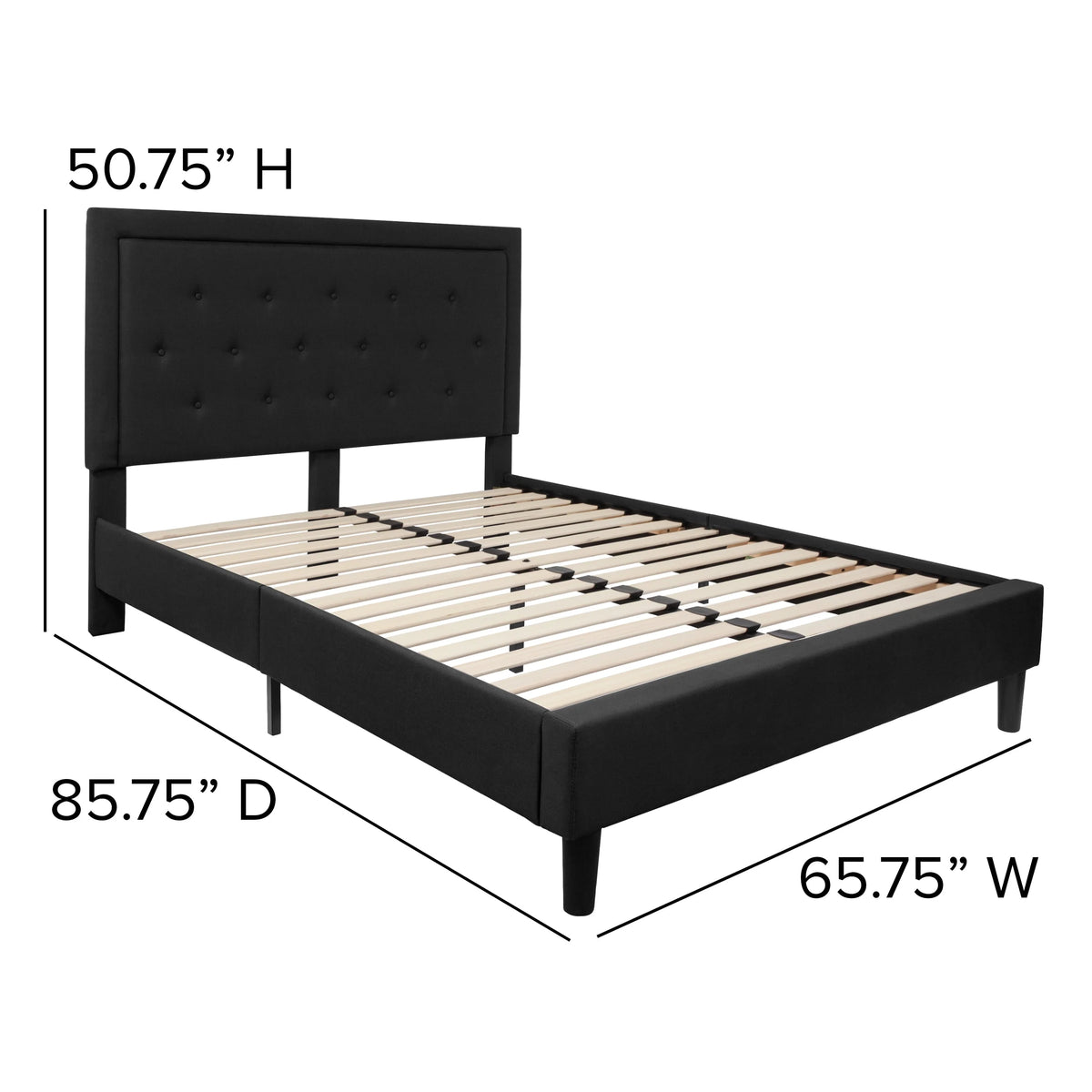 Flash Furniture Roxbury Queen Size Tufted Upholstered Platform Bed in Black Fabric