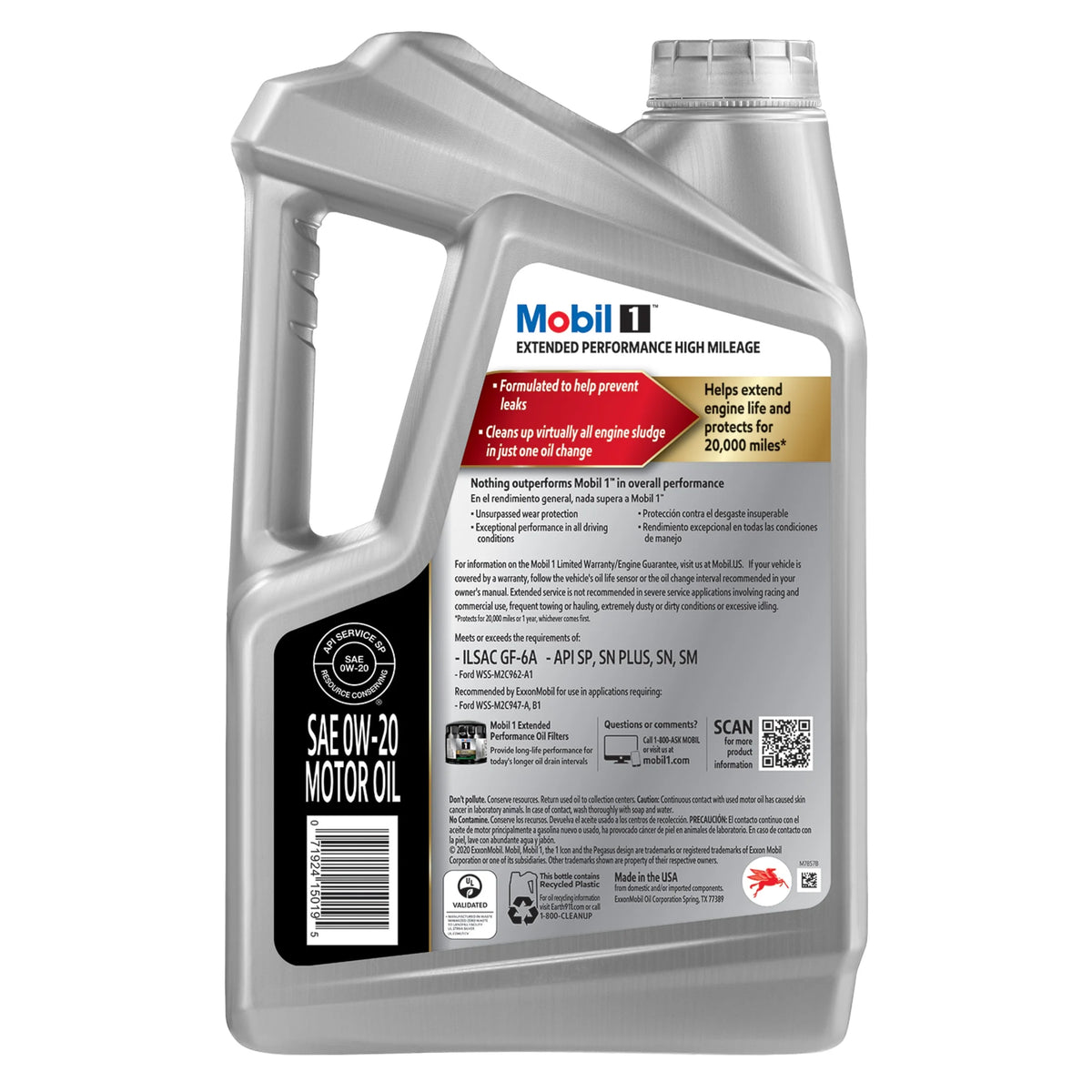 Mobil 1 Extended Performance High Mileage Full Synthetic Motor Oil 0W-20, 5 Quart (3 Pack)