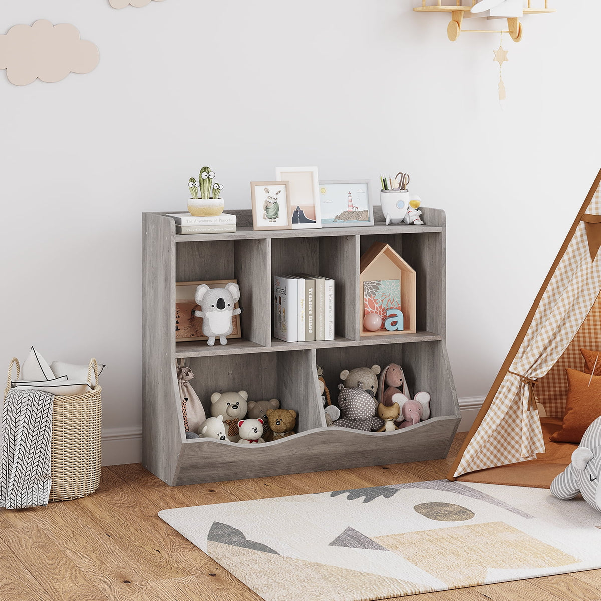 Kids Bookshelf and Bookcase Toy Storage Multi Shelf with Cubby Organizer Cabinet for Boys Girls,for Children Playroom Hallway Kindergarten School (White)