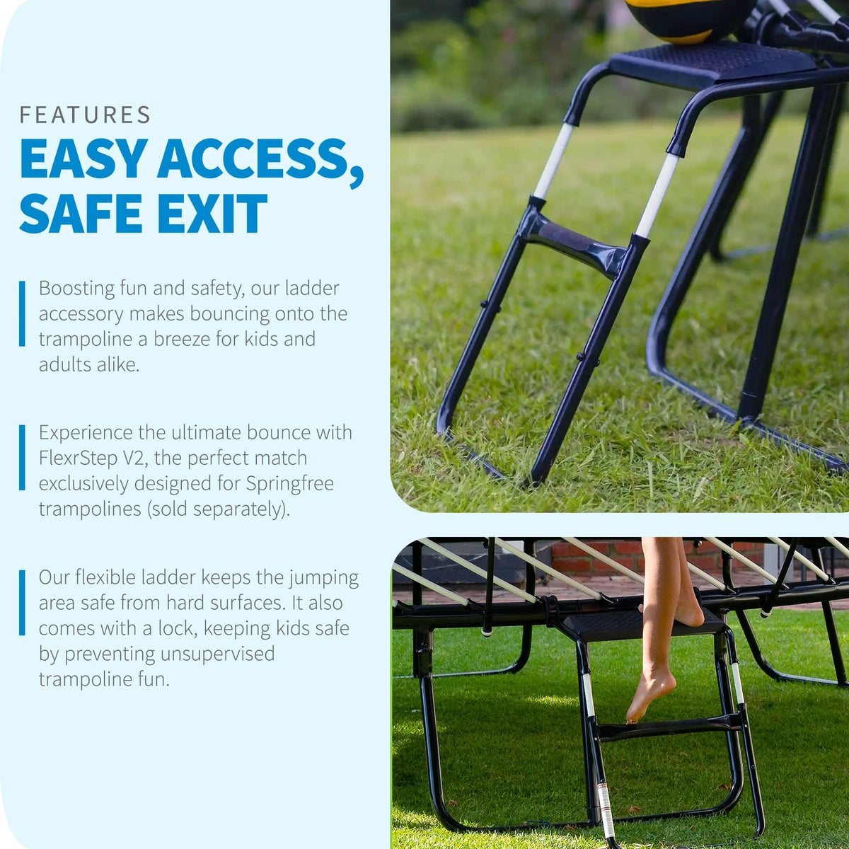 Springfree FlexrStep V2 Trampoline Ladder with Safety Lock, Silver/Black