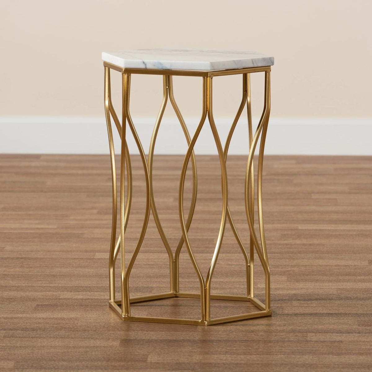 Baxton Studio Kalena Modern and Contemporary Gold Metal End Table with Marble Tabletop