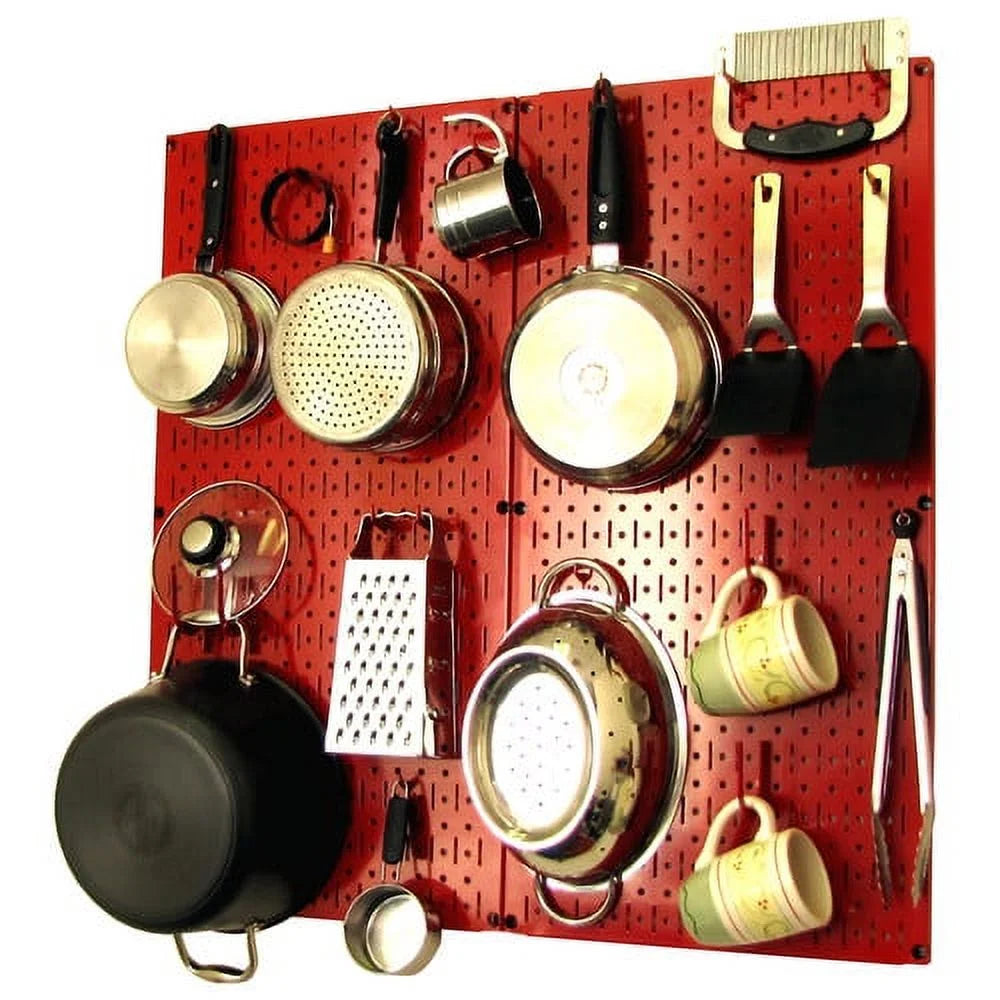 Wall Control Kitchen Pegboard Organizer Pots and Pans Pegboard Pack Storage and Organization Kit with Orange Pegboard and Blue Accessories