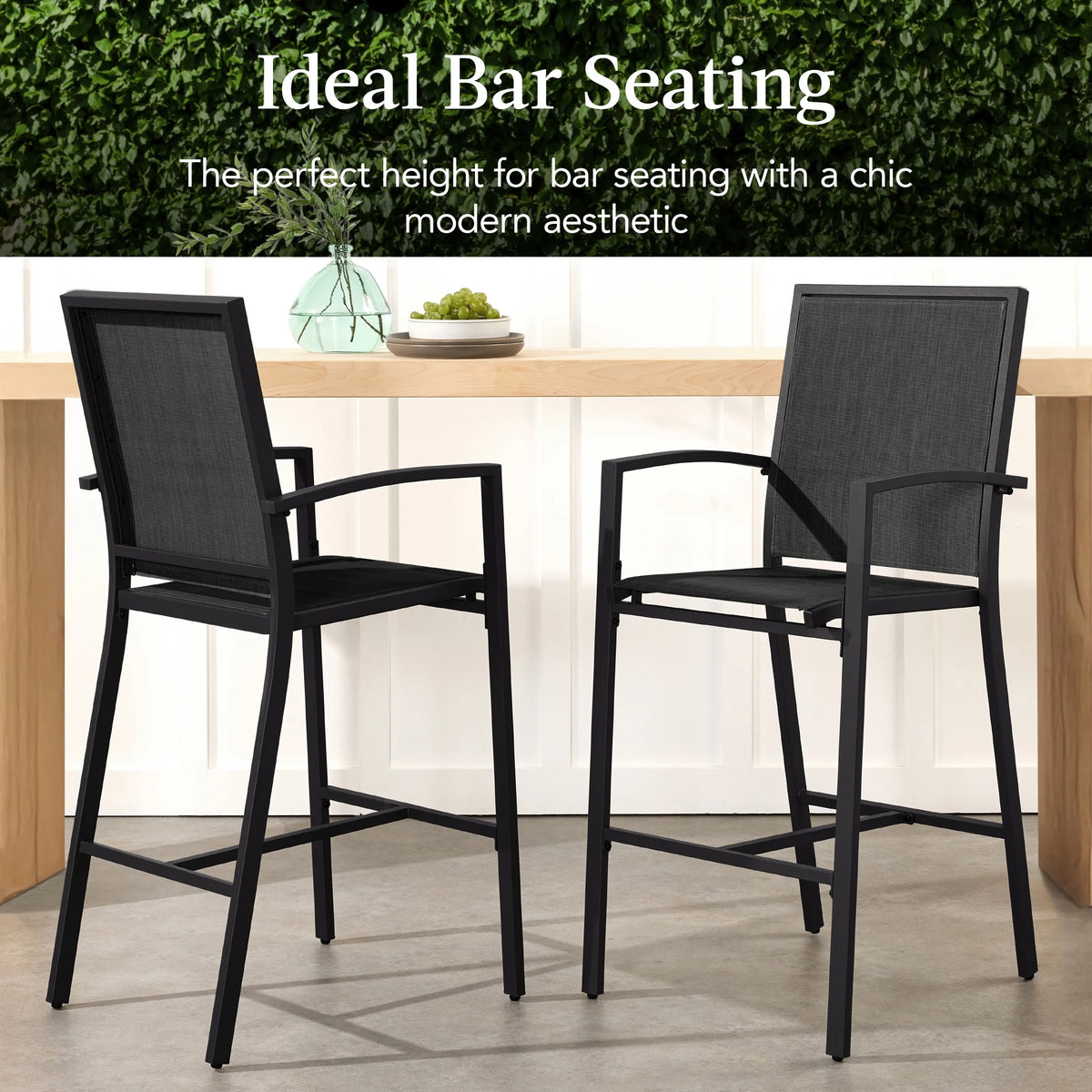 Best Choice Products Outdoor Barstools Set of 2, Bar Height Patio Chairs w/ All-Weather Mesh - Black/Black