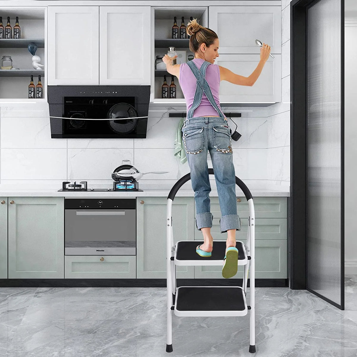 SUGIFT 2 Step Ladder Folding Step Stool with Anti-Slip Pedal Steel Ladder for Household, Kitchen and Office