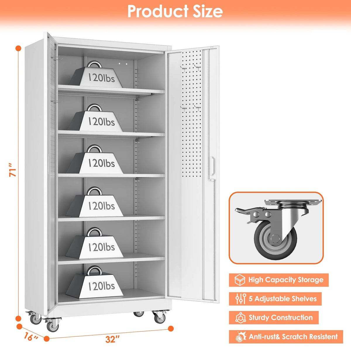 Supeer Locking Storage Cabinet with 5 Adjustable Shelves, Steel, Black, 71" H, Assemble Required