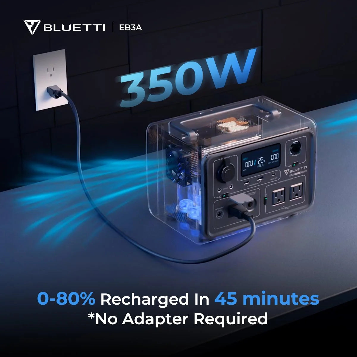 Bluetti EB3A Portable Solar Power Station, 268Wh, 600W AC Output, Fast Recharge, Ideal for Outdoor Camping