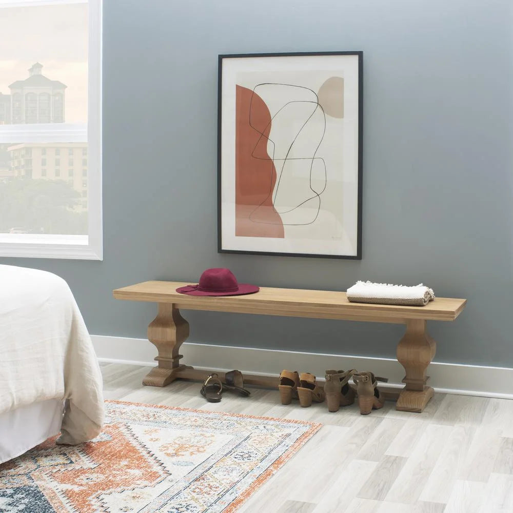 Linon Larson Solid Pine Wood Double Pedestal Bench in Rustic Honey Brown