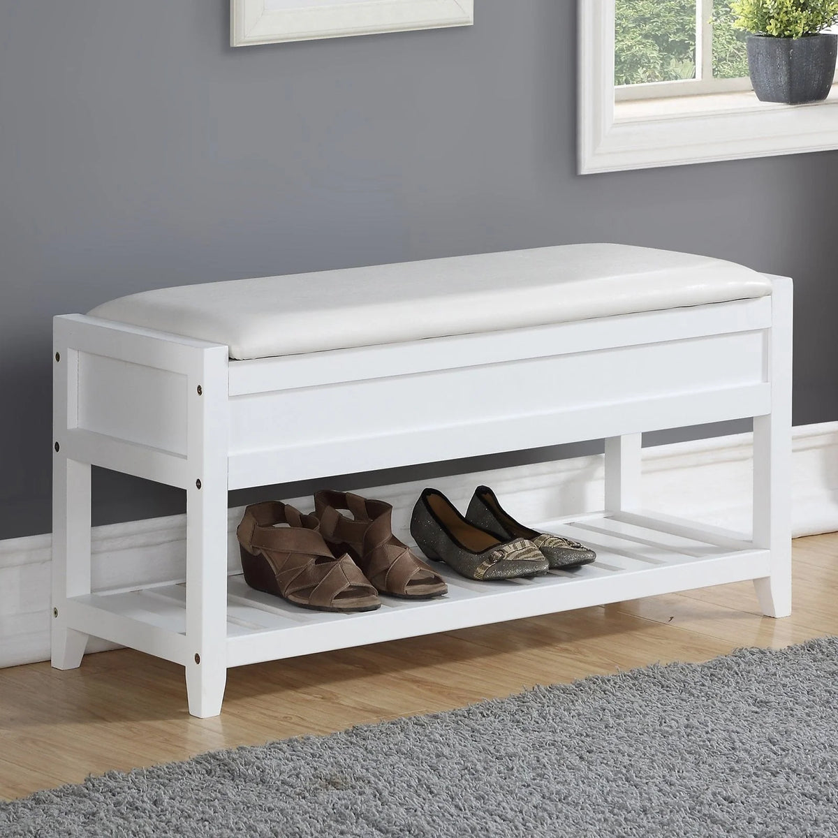 Roundhill Furniture Rouen Storage Bench, White