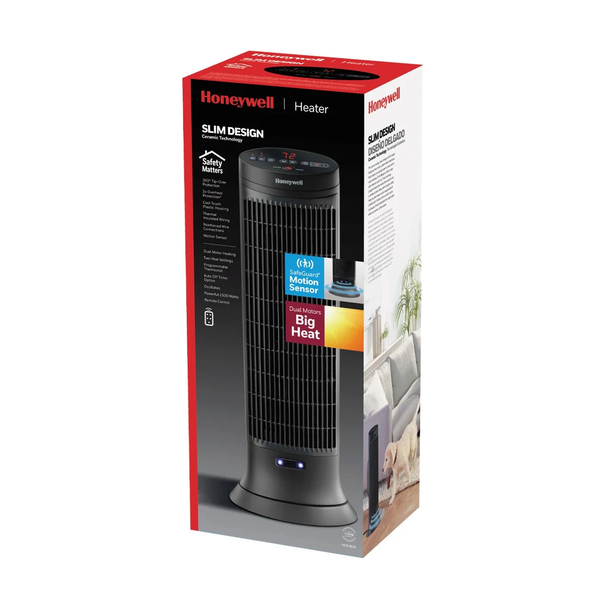 Honeywell Digital Ceramic Tower Heater with Motion Sensor,  New, Black, HCE323V