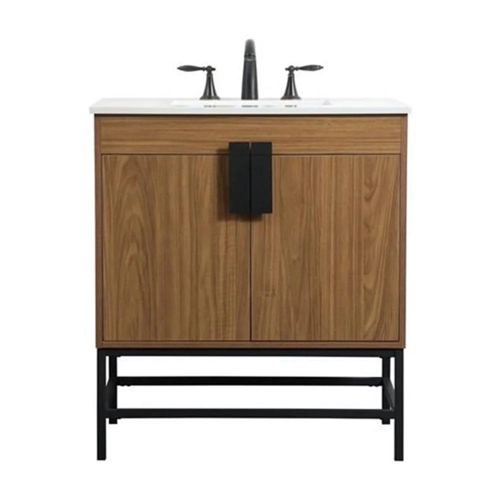 Elegant Decor Eugene 30" Aluminum MDF Single Bathroom Vanity in Mango Wood