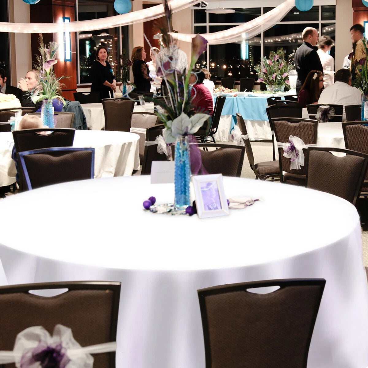 Costway 10 pcs 120'' Round Tablecloth Polyester For Home Wedding Restaurant Party White