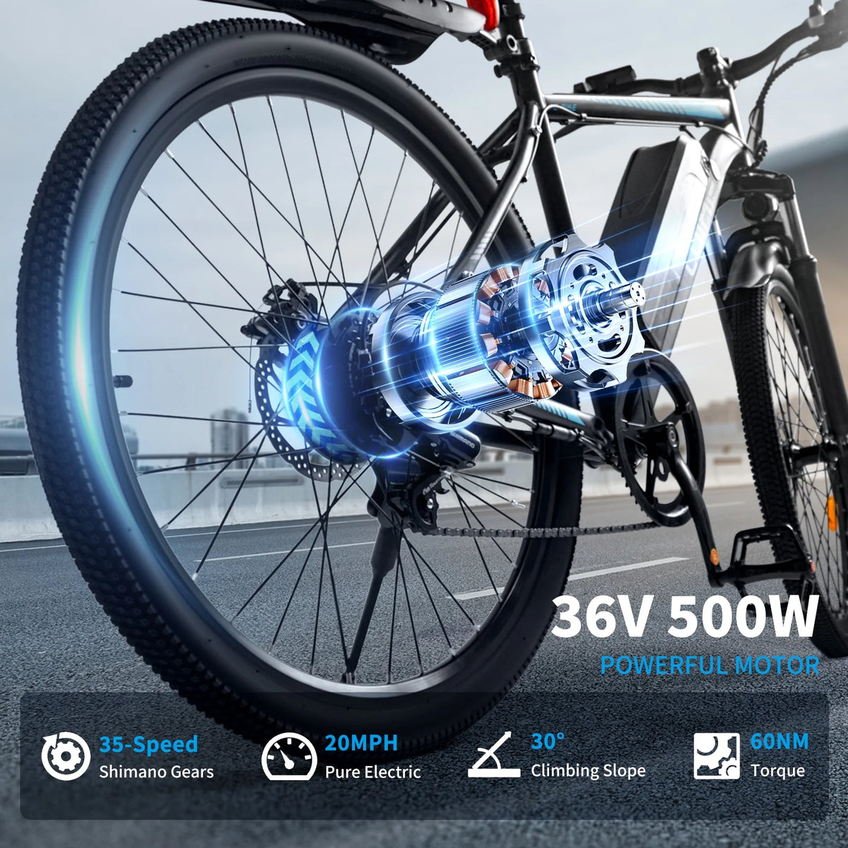 Hipatoo 26" Electric Bike 500W 20MPH E-bike, 36V 10.4Ah Battery, Ebike for Adults, E Bike UL2849