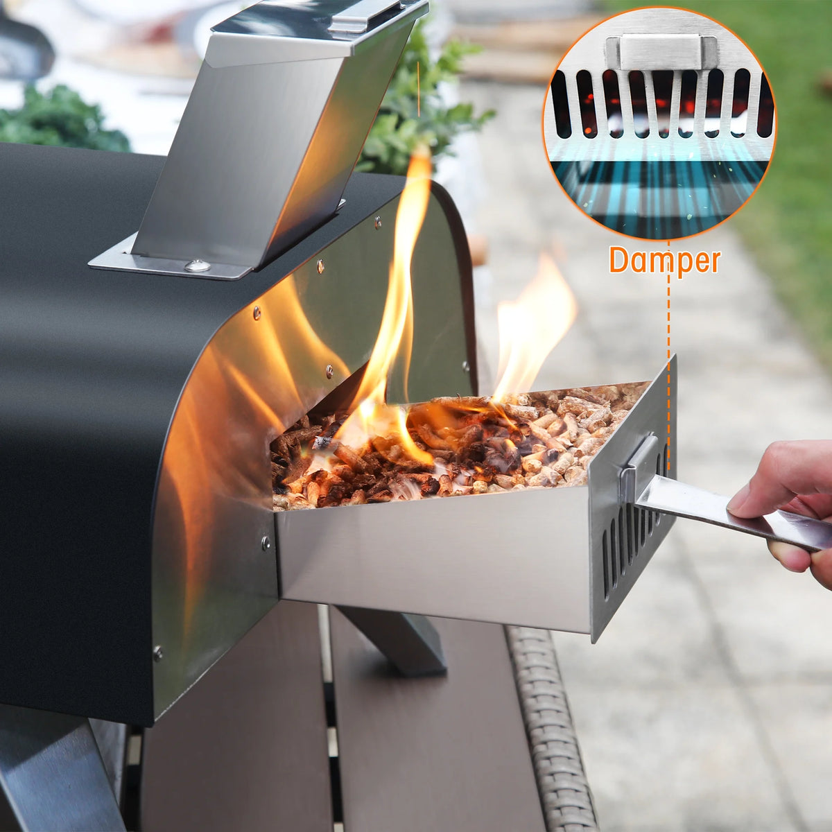 BIG HORN OUTDOORS 12" Wood Pellet Fired Pizza Oven, Black, Stone-Baked Pizzas