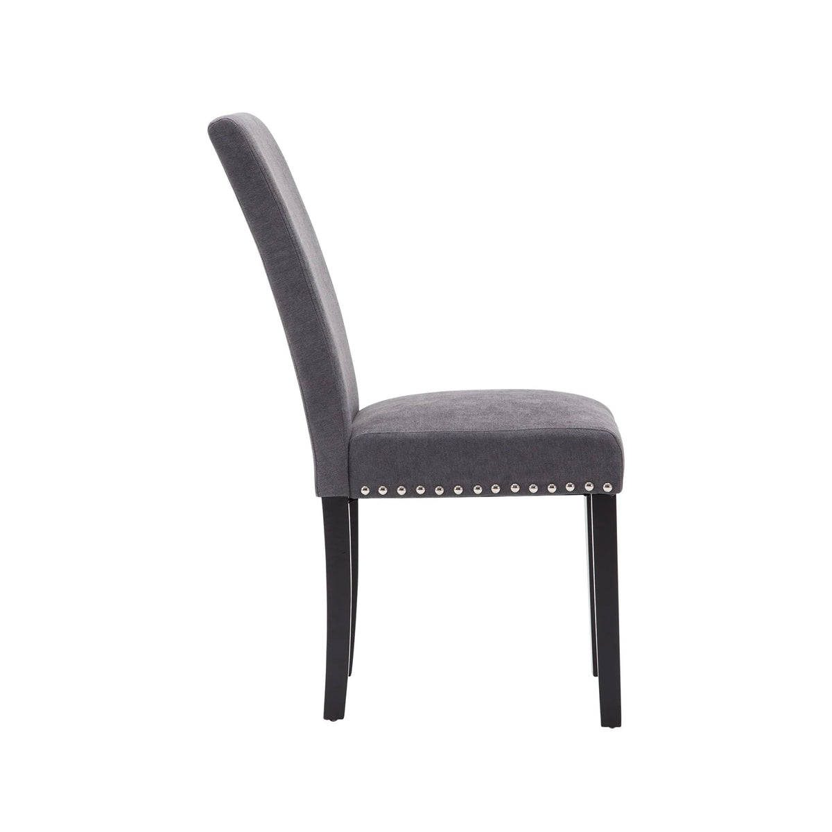 Fabric Upholstered Dining Chair with Silver Nailhead Trim in Gray, Set of 2