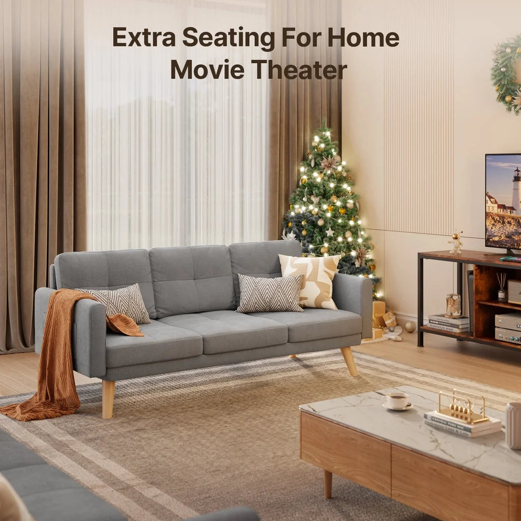 Aiho 82" L Modern Sofa, L-shaped Sofa with 3 Comfortable Pillows for Living Room, Apartment, Studio, Office - Dark Grey