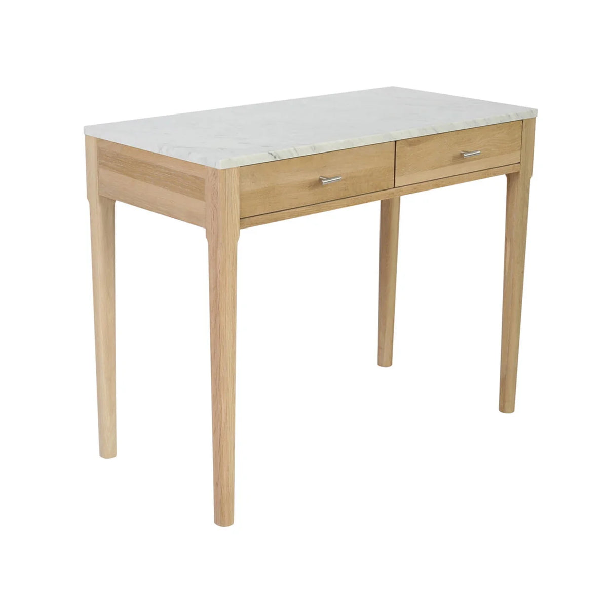 Meno 36" Rectangular Italian Carrara White Marble Console Table with Oak Leg