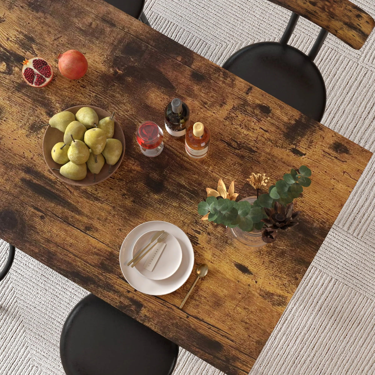 SYNGAR 5 Piece Bar Table Set, Modern Counter Height Dining Set, Home Dining Table and Chairs Set for 4, Kitchen Breakfast Table Set with 4 Cushioned Stools, Bistro Pub Table Set, Rustic Brown