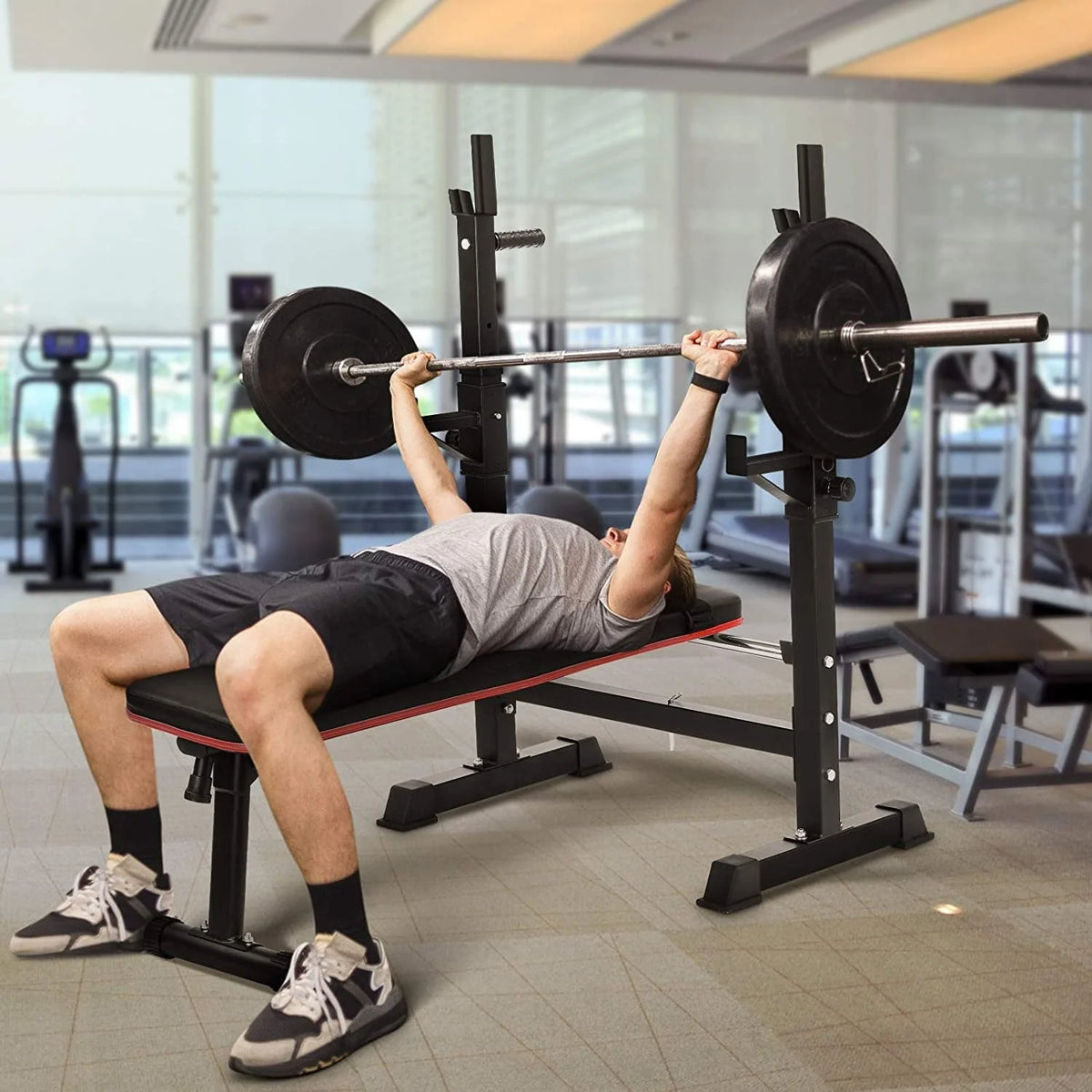 GARTIO Folding Weight Bench with Squat Rack Adjustable Bench Press Bench Set, Home Gym Workout Strength Training