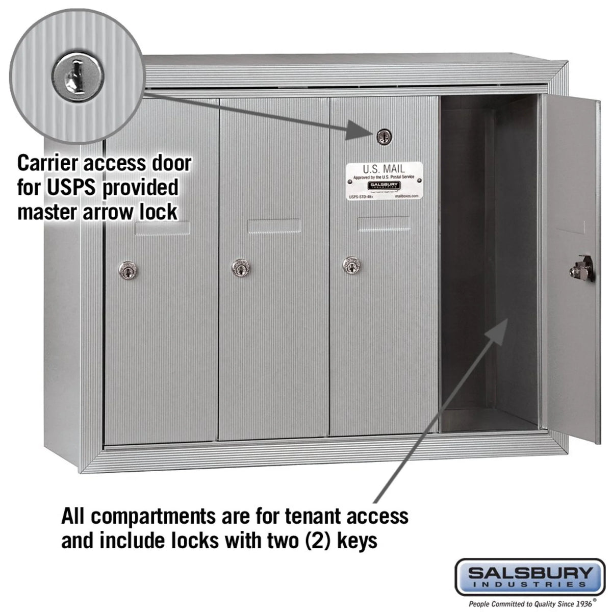 Salsbury Industries Vertical Mailbox,7 Doors,Alum 3507ASU