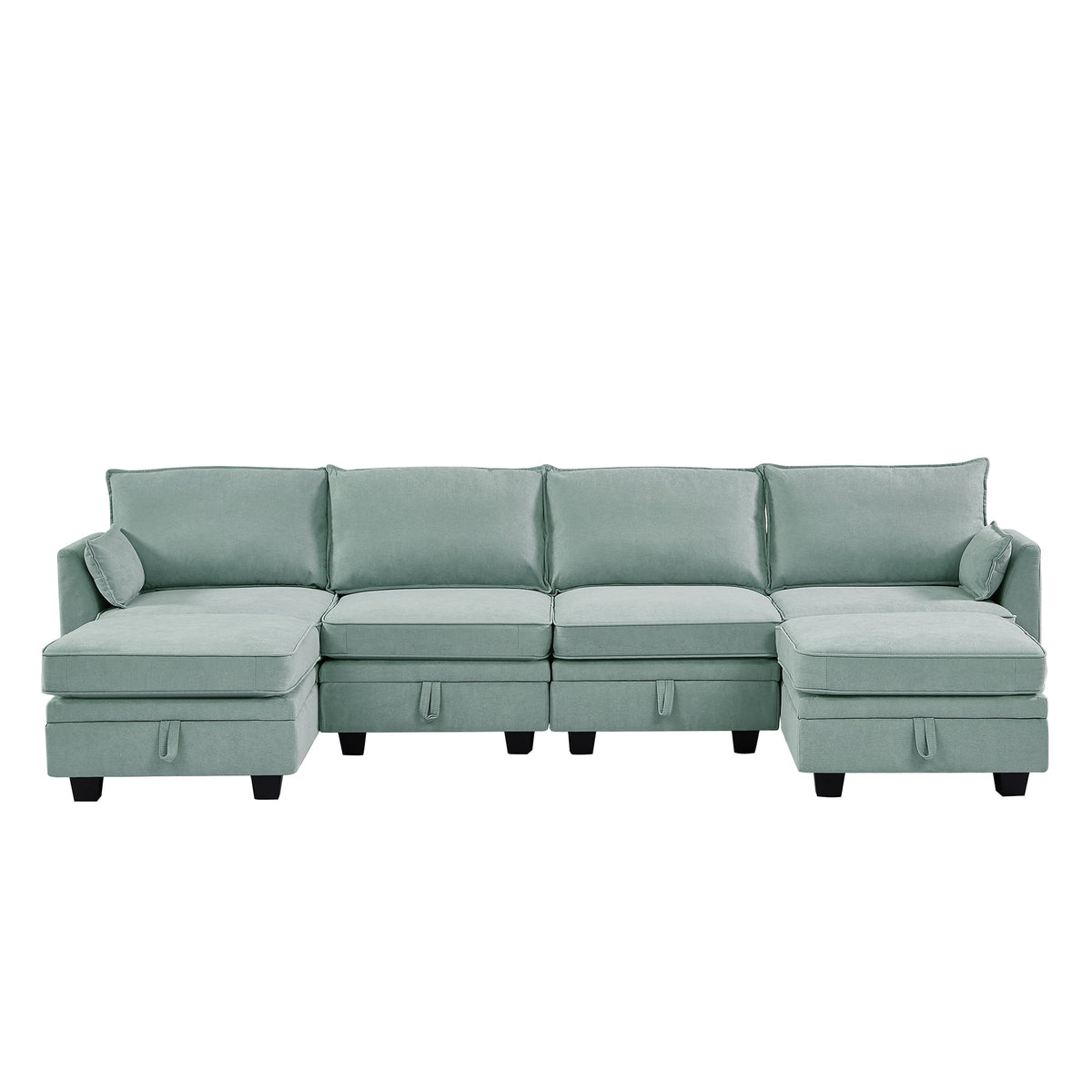 EUROCO 115" Large U/L Shaped Sectional Sofa, 1200LBS 6 Seat Convertible Couch Queen Size Sleeper Bed with Storage Seat and Removable Cushions, Modular Sofa with 2 Stools