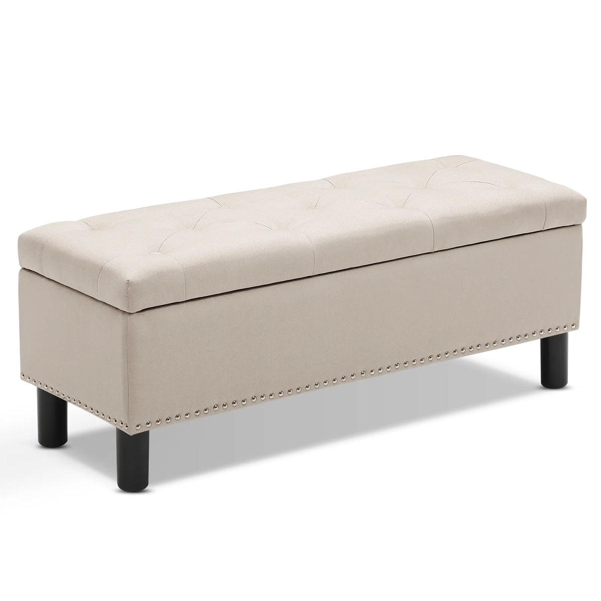 Furniliving Modern Upholstered Button Tufted Storage Ottoman Entryway Bench, Ivory