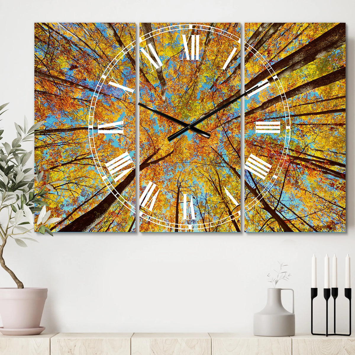 Designart 'Tree Tops in Autumn Forest' Traditional wall clock