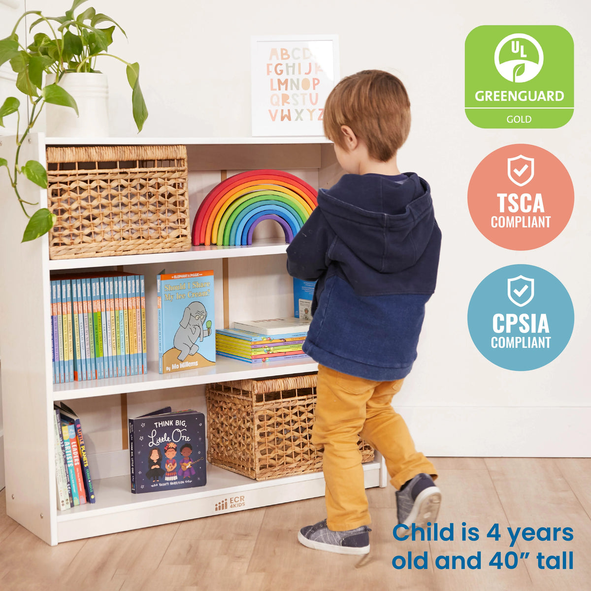 ECR4Kids Classic Bookcase, 36in, Grey Wash