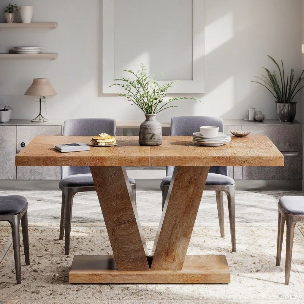 Finmind 47-inch Dining Table for 4 to 6, Farmhouse Wood Kitchen Table for Dining Room, White