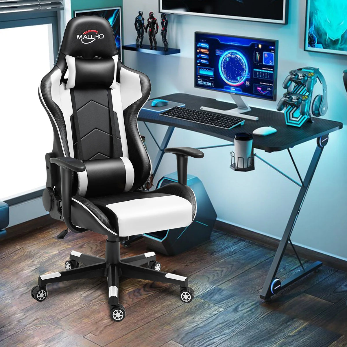 Polar Aurora Gaming Chair Computer Racing Style Video Chairs with Headrest Lumbar Support