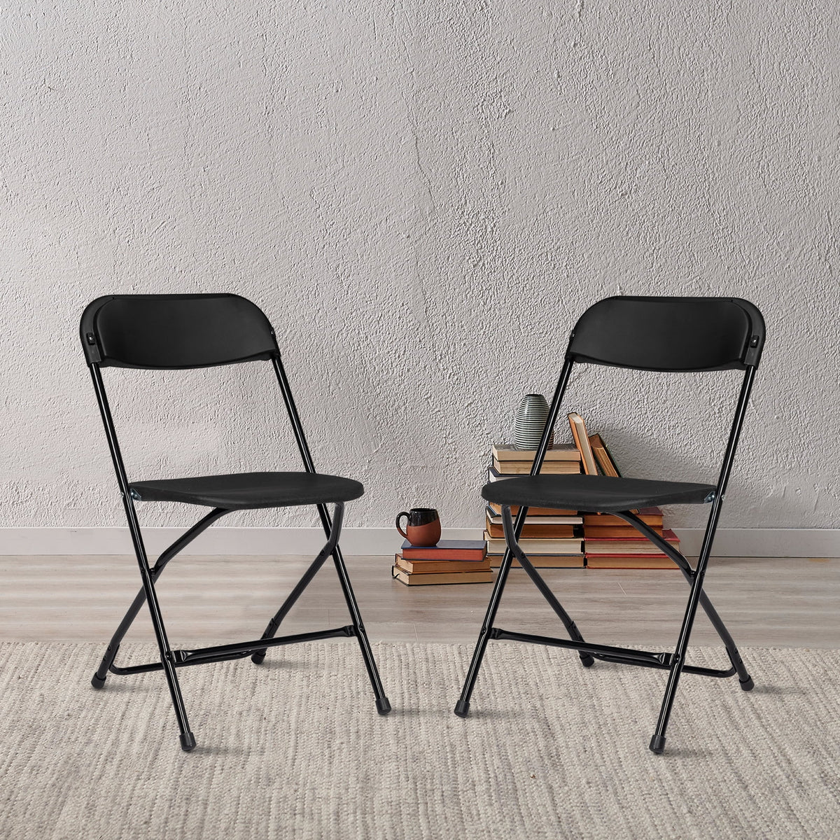 OverPatio 6 Packs Plastic Practical Folding Chairs, for Office, Comference, Kitchen, Study Room, Black