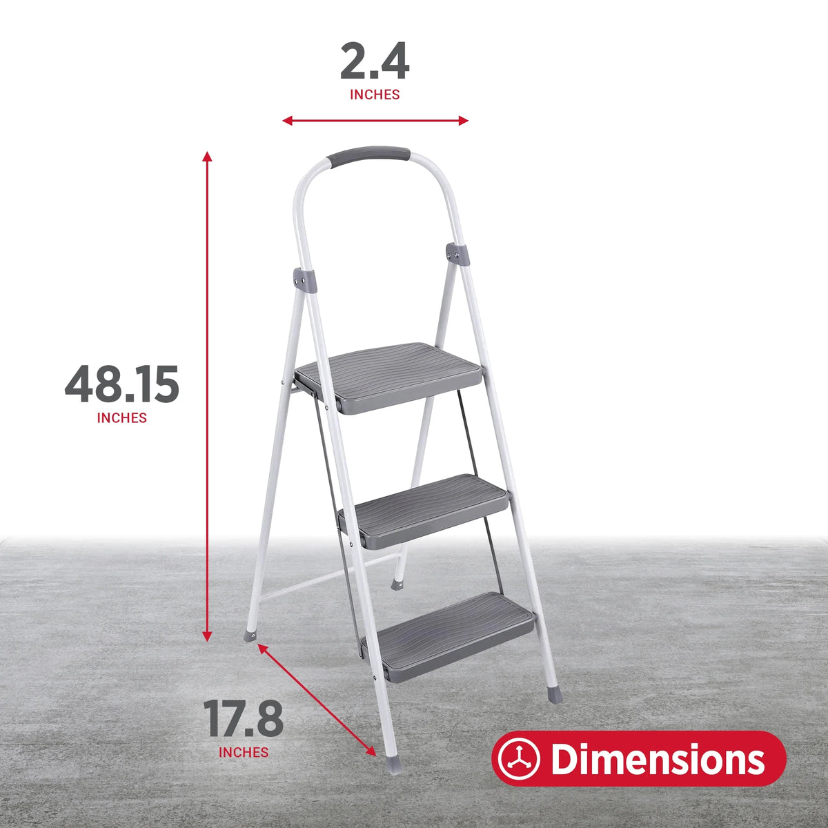 Rubbermaid 3 Step Folding Ladder, Steel Foldable Step Stool, White