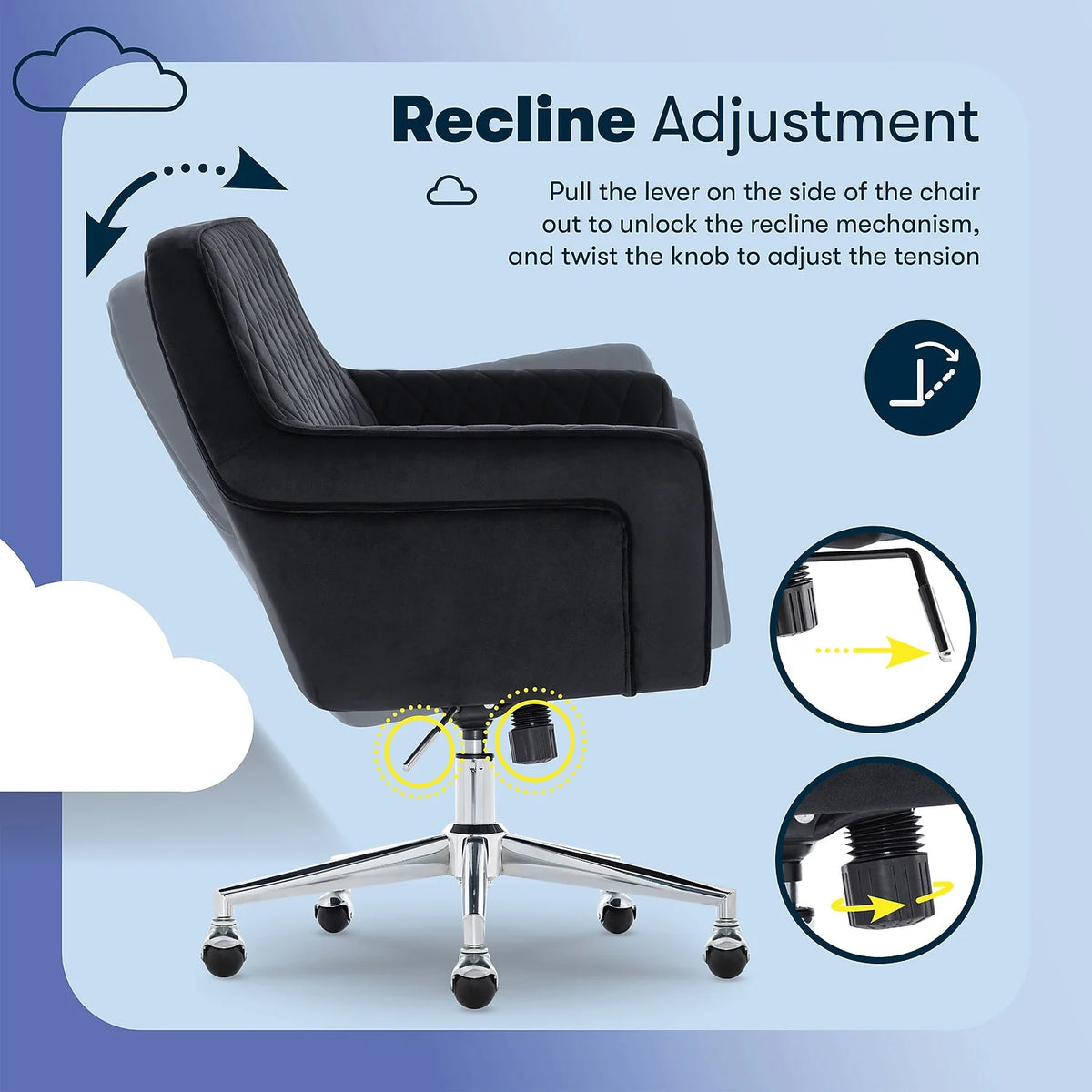 Serta Ashleigh Modern Office Chair Diamond-Tufted Design Black Velvet Fabric