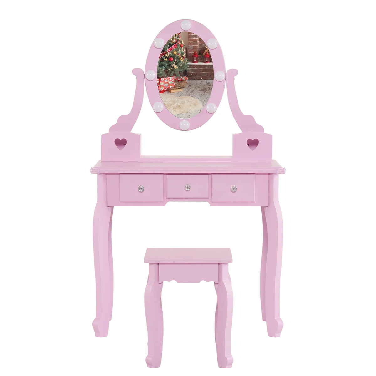 Zimtown Kids' Vanity Set with 3-Color LED Lighted Mirror Makeup Table with Matching Stool, Purple
