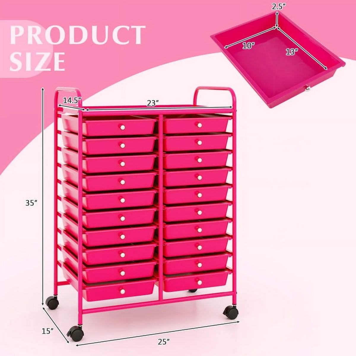 20 Drawers Rolling Storage Cart Studio Organizer