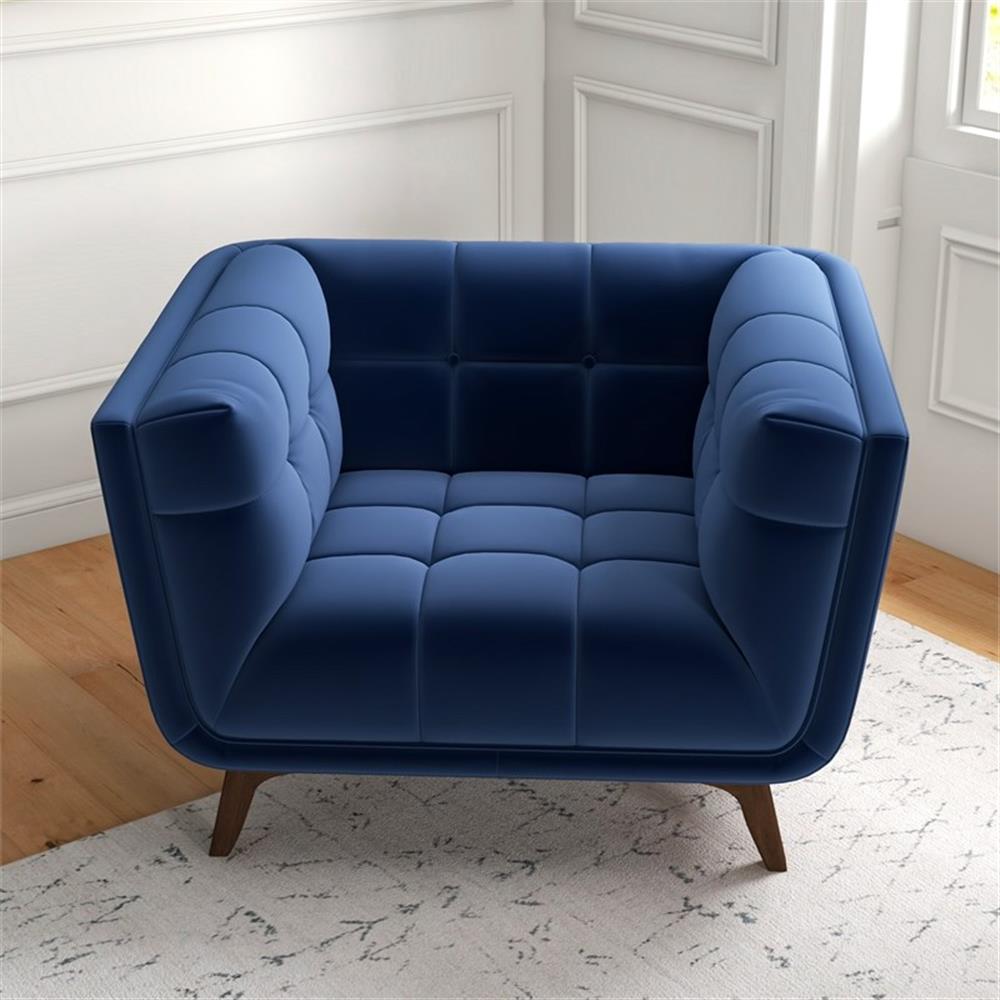 Allen Mid-Century Modern Velvet Upholstered Armchair in Blue