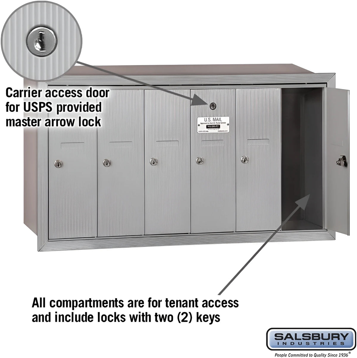 Salsbury Industries Vertical Mailbox,7 Doors,Alum 3507ASU
