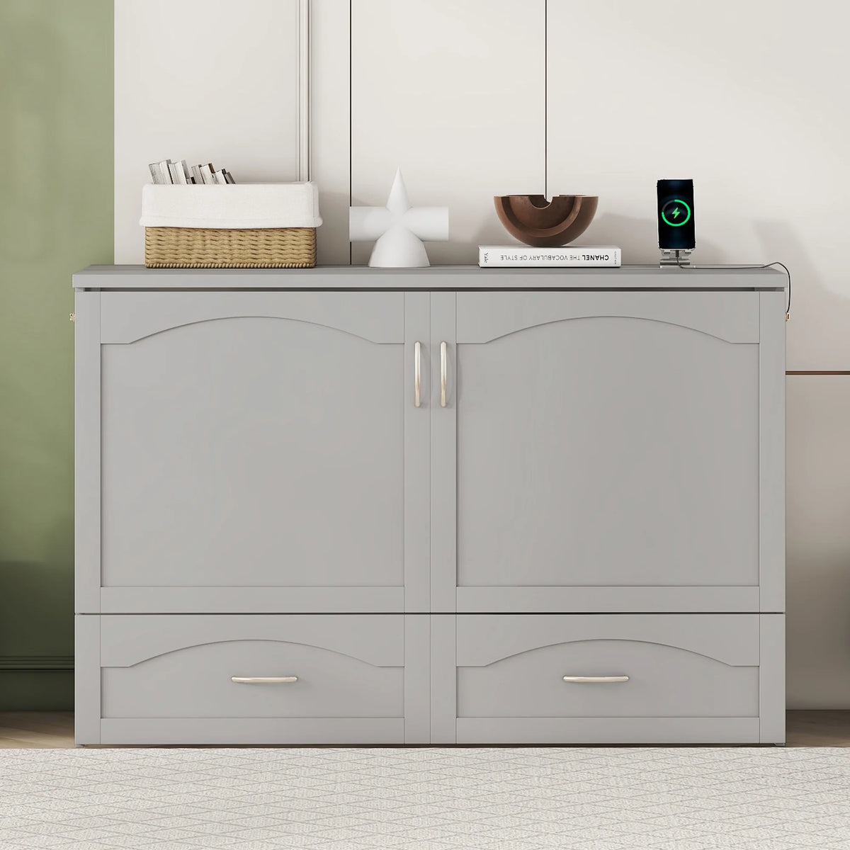 Harper & Bright Designs Full Size Murphy Bed with Shelves, Foldable Wall Bedframe w/Flexible Slats Support, Space-Saving Design, Can Be Folded Into Cabinet, White