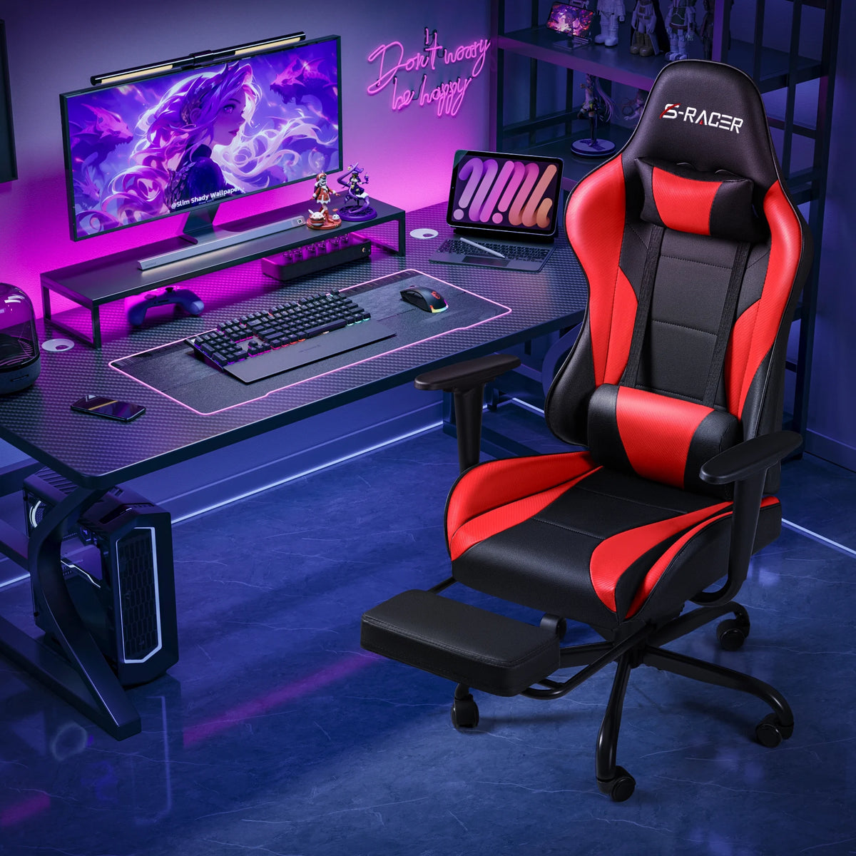 Homall Massage Gaming Chair Office Chair High Back PU Leather Chair with Footrest, Black