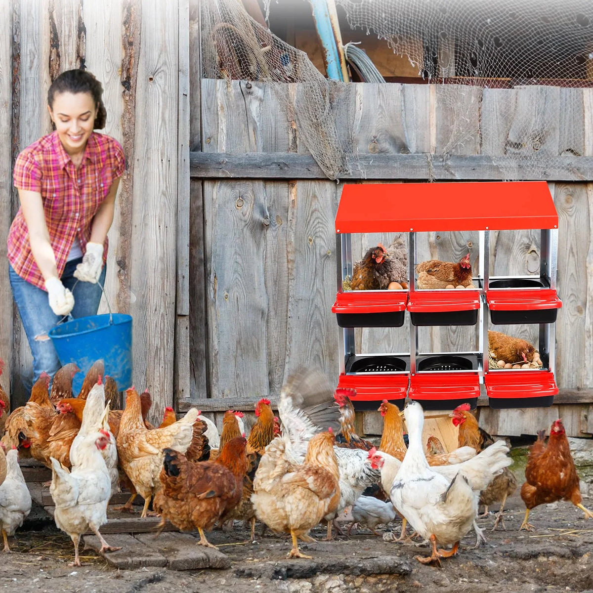 Chicken Nesting Box, 6/8/10 Compartment Nesting Box, Heavy Duty Chicken Coop Nesting Box with Removable Tray, Metal Chicken Laying Box for Chicken