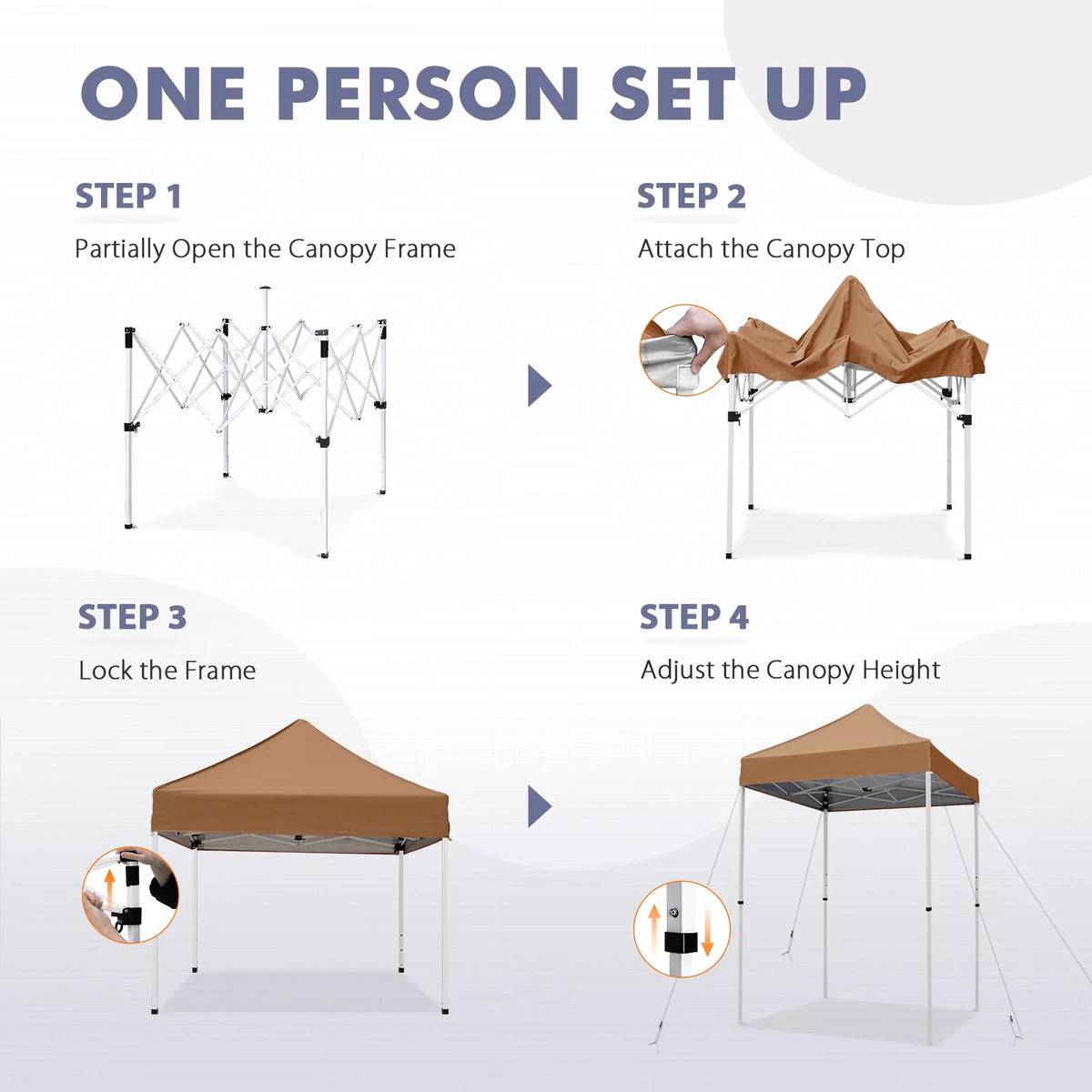 INTER HUT 5x5 Outdoor Pop up Canopy Gazebo, Instant Easy Set up Outdoor Canopy Commercial Fair Shelter, Beige