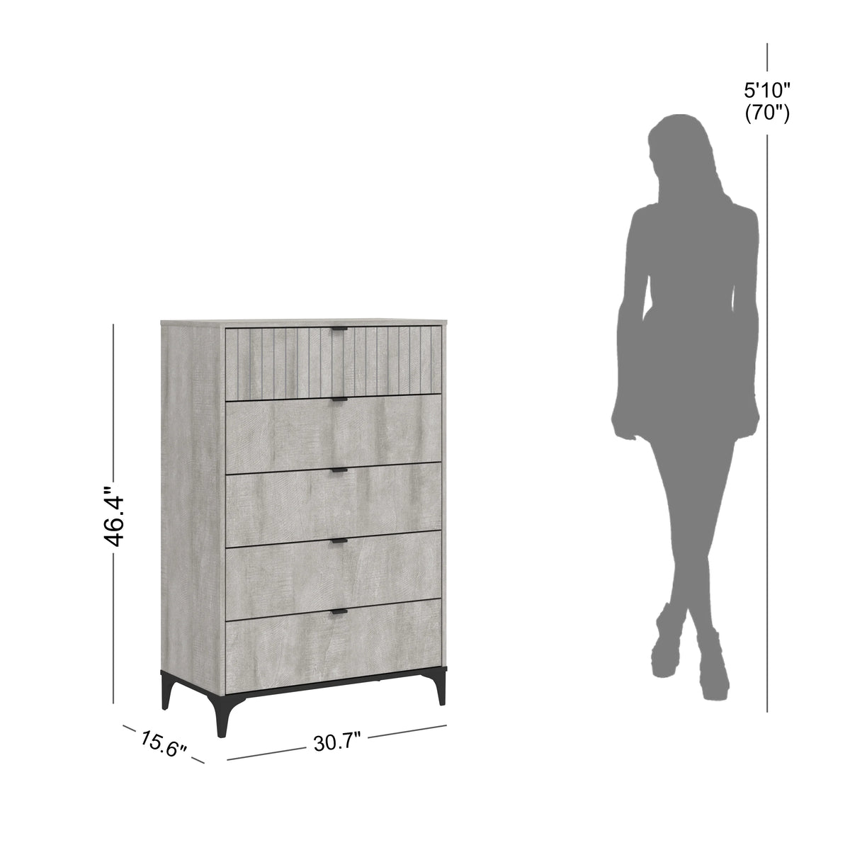 Galano Zaffy 5 Drawer Dressers for bedroom , Dusty Grey Oak