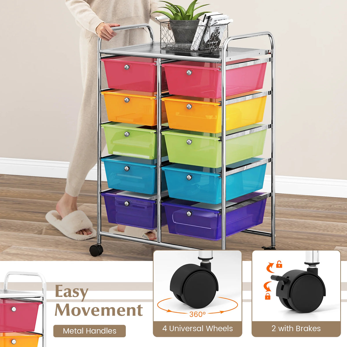 Gymax 10-Drawer Rolling Storage Cart Tools Scrapbook Paper Organizer on Wheels Black Gradient