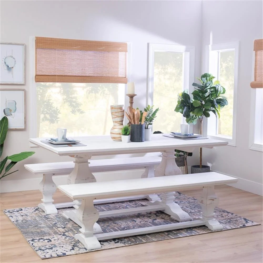 Linon Larson Solid Pine Wood Double Pedestal Bench in Rustic Honey Brown