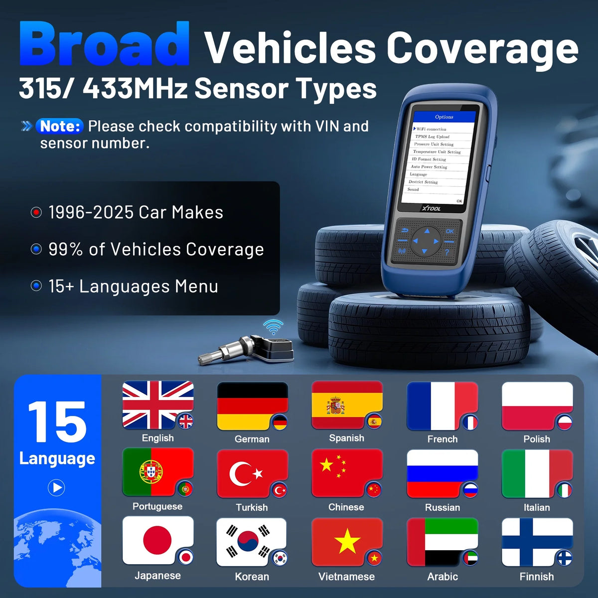 XTOOL TP150 TPMS Pr0gramming Tool, TPMS Relearn Tool, Activate/Relearn All Known TPMS Sensors (315/ 433MHz), Program XTOOL TS100 Sensors, TPMS Reset Diagnosis Tool