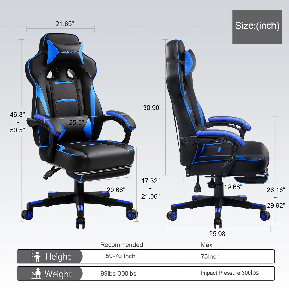 GTPLAYER Gaming Chair with Footrest, Big and Tall Game Chair 350lb Racing Style Computer Chair, Ergonomic Executive Office Chair High Back with Lumbar Support and Recliner, Black