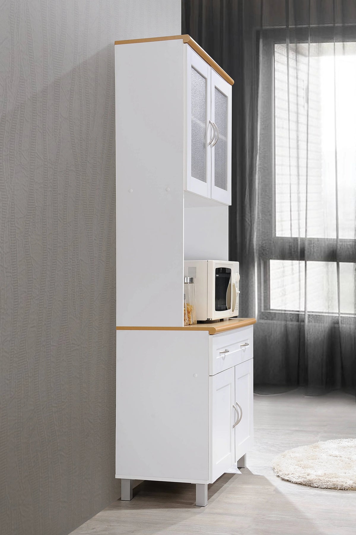 Hodedah Tall Free Standing Kitchen Cabinet, White