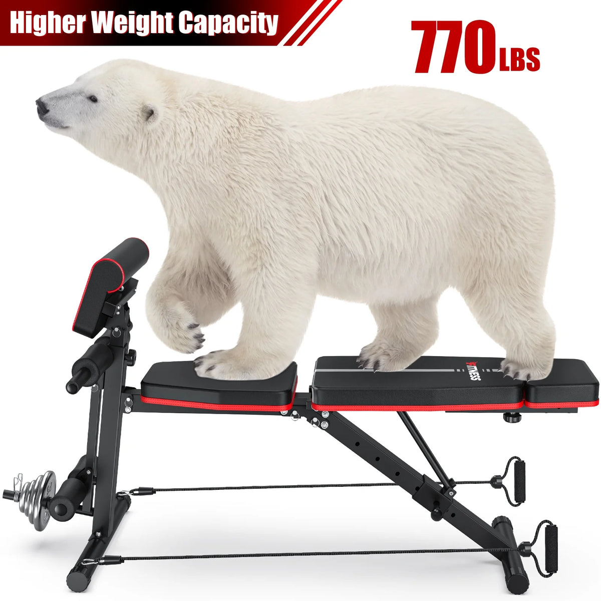 GIKPAL 7 Positions Adjustable Weight Bench,With Extended Headrest and Leg Extension,Foldable Workout Olympic Weight Bench Press for Full Body Strength Training,Maximum Weight 770 Lbs.
