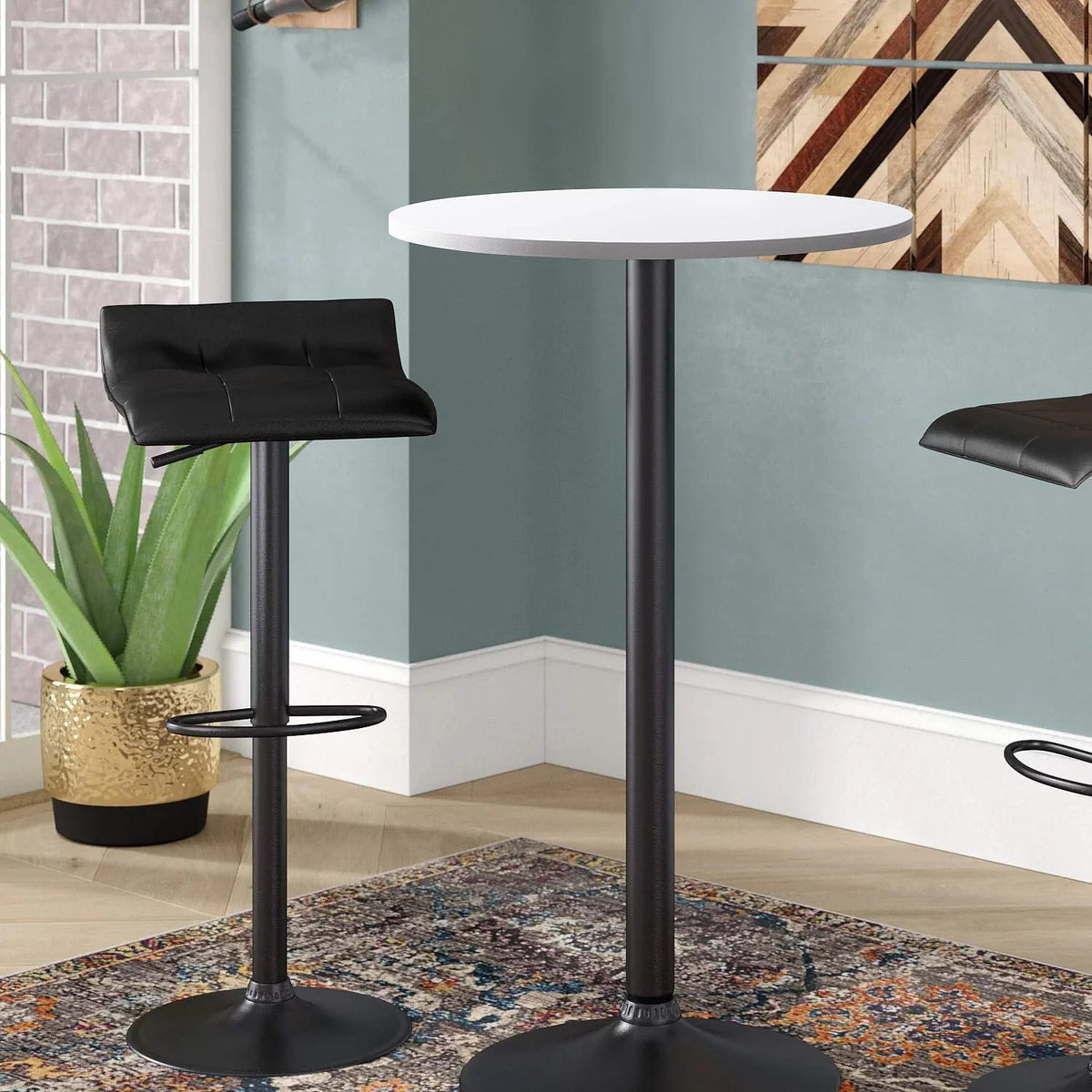 LACOO Round Bistro Pub Table 23.8" Bar Height Cocktail Table with Metal Leg and Base, White